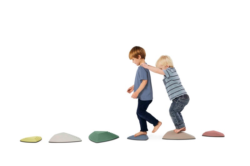 GONGE River Stones - The Original Kids Play Stepping Stones for Balance and Coordination, Non-Slip Bottom, Stackable, for Indoor and Outdoor, Set of 6 - Nordic - Image 1